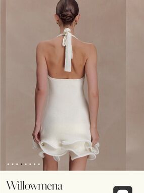 Meshki Cream Backless Halter Ruffle Hem Mini Dress